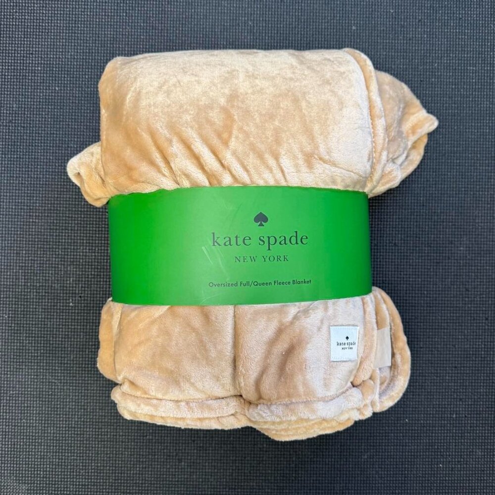 Kate Spade Queen Full Beige Taupe Brown Fleece Blanket Comforter Throw Bedding